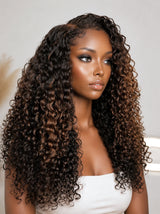 KNOT-FREE - 13x6 Skin Melt Lace Preplucked Human Hair Frontal Ombre Brown Curly Wig