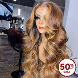 {50% de réduction} Perruque Lace Front 13x6 en cheveux naturels fondus, couleur mélangée, ondulée, avec une délicate ligne de cheveux