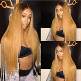 Perruque Lace Front 13x6 en Cheveux Naturels Ombrés Brun/Blond, Ligne de Cheveux Ultra Fine