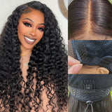 Perruque Deep Wave avec Bonnet Dôme à Cordon Amélioré, 3D Ajusté et Fermeture en Dentelle HD Prédécoupée