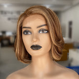 Perruque Lace Front Ondulée Courte et Pré-coiffée en Cheveux Humains avec Mèches 13x4|13x6