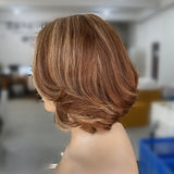 Perruque Lace Front Ondulée Courte et Pré-coiffée en Cheveux Humains avec Mèches 13x4|13x6