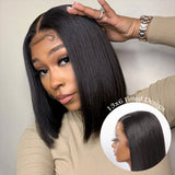 {Vente exceptionnelle} Perruque Lace Front à Bob Droit Glueless 13x6, bonnet ajusté, zone des oreilles adhésive, 250 % de densité effet peau