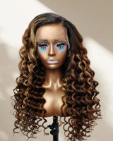 Perruque Lace Front Kinky Loose Highlights Capuchon Ajusté 13x6 Sans Colle Effet Peau Fondue