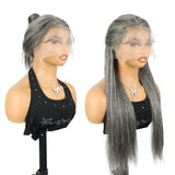 Perruque Lace Front lisse en cheveux humains poivre et sel 13x4/5x5
