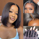 Perruques Bob Yaki à coupe au carré, cheveux naturels, avec closure, sans colle, dentelle suisse Skin Melt, pré-épilées