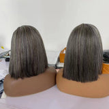 Perruque frontale bob en cheveux humains vierges gris poivre et sel