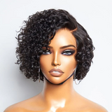 Alexandra | Perruque Lace Front Cheveux Naturels Frisés Coupe Pixie Bouclée Raie Latérale Pré-épilée