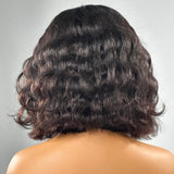 Perruque Bob Courte Wavy Light Yaki avec Cordon de Serrage, Fermeture en Dentelle Pré-découpée Ajustée 4C Edge 9x6