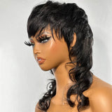 Perruque de cheveux humains pixie dégradée mulet fabriquée à la machine avec frange