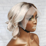{50 % de réduction} Perruque Lace Front Ondulée en Cheveux Humains Blonds Cendrés Ombrés 13x4