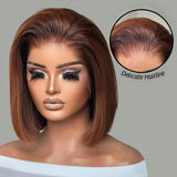 Perruque Lace Front Bob Ombré Marron sans colle 13x6, Densité 250%, Capuchon Ajusté, Effet Skin Melt