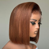 Perruque Lace Front Bob Ombré Marron sans colle 13x6, Densité 250%, Capuchon Ajusté, Effet Skin Melt