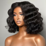 Perruque Bob Courte Wavy Light Yaki avec Cordon de Serrage, Fermeture en Dentelle Pré-découpée Ajustée 4C Edge 9x6
