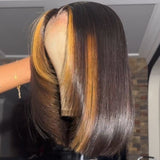 Perruque Lace Front à Coupe Carrée Dégradée Cheveux Humains Blonds Mèches