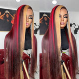 Perruque Lace Frontale Cheveux Humains Lisses 13x4/13x6 Blonde/Rouge avec Mèches Pré-épilée
