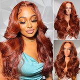 ELEANOR | Perruque frontale en cheveux humains vierges Lace Front 13x6 #33 Auburn Rougeâtre