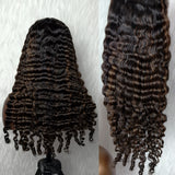 Full Lace Natural Hairline HD/Transparent Human Hair Lace Wig Highlight Burmese Curls with Coily Ends