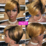 Delia | Perruque Lace Front Pixie Cut Raie Latérale Ombre 1B/27 Pré-épilée Cheveux Humains