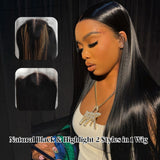 Perruque en dentelle magique remplaçable Zip-Go 13x6 Frontal et 5x5 Closure avec mèches effet "peau fondue"