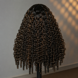13x6 Knot-Free/Fitted Cap Human Hair Curly Edge Wig Highlight Burmese Curls with Coily Ends