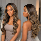 13x6 Knot-Free/9x6 Drawstring Human Hair Caramel Mocha Highlight Body Wave Wig
