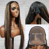 Perruque en dentelle magique remplaçable Zip-Go 13x6 Frontal et 5x5 Closure avec mèches effet "peau fondue"
