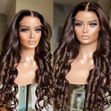 Octavia | Perruque Lace Front à Cheveux Naturels Ondulés et Pré-épilés, Marron Ombré