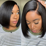 Perruque Lace 5x5 Closure, cheveux naturels vierges pré-épilés | Carré Yaki avec raie sur le côté