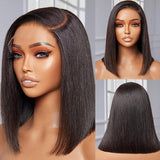 Perruque Lace 5x5 Closure, cheveux naturels vierges pré-épilés | Carré Yaki avec raie sur le côté