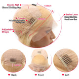 Perruque Lace Front 13x4 Cheveux Humains Lisse Courte Bob Balayage Blonde 613