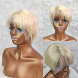 Perruque Lace Front Courte Coupée Pixie en Cheveux Humains Blonds 613 Pré-Coiffée