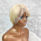 Perruque Lace Front Courte Coupée Pixie en Cheveux Humains Blonds 613 Pré-Coiffée