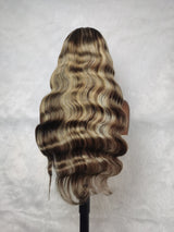 {DERNIÈRE-PROMOTION} Perruque Lace Front Wavy Cheveux Naturels Dentelle Transparente Blonds Méchés