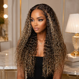 13x6 Knot-Free/9x6 Drawstring Human Hair Champagne Frost Curls Wig
