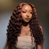 Perruque bouclée birmane pré-épilée 13x4/13x6 en cheveux naturels Ginger Highlight avec dentelle frontale