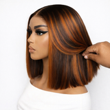 Perruque Bob Ombrée Gingembre Mèches 250% Cheveux Humains Pré-épilés Perruques Lace Front