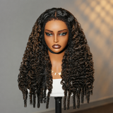 13x6 Knot-Free/Fitted Cap Human Hair Curly Edge Wig Highlight Burmese Curls with Coily Ends