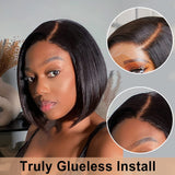 Perruque Lace 5x5 Closure, cheveux naturels vierges pré-épilés | Carré Yaki avec raie sur le côté