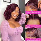 Perruque courte ondulée bordeaux 13x6 99J, densité 250 %, cheveux naturels, perruque Lace Front pré-épilée