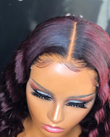 Imani | Perruque Lace Front de cheveux humains 13x6 pré-épilée bordeaux ombré, loose wave