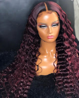 Imani | Perruque Lace Front de cheveux humains 13x6 pré-épilée bordeaux ombré, loose wave