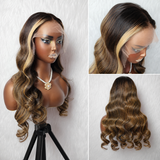 13x6 Knot-Free/9x6 Drawstring Human Hair Caramel Mocha Highlight Body Wave Wig