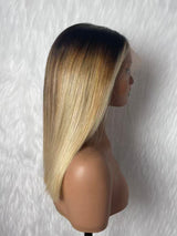 {LAST-PIECE-CLEARANCE} 9x6 Ombre Blonde Fitted Skin Melt Lace Straight Bob Drawstring Human Hair Wig