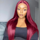 {50 % de réduction} Perruque Lace Front 5x5 Pré-coupée 99J Bordeaux Sans Colle Cheveux Humains