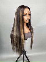 Perruque Lace Front Droite Diva Ombré Balayage Pré-épilée en Cheveux Humains avec Mèches