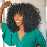 Perruque entièrement faite à la machine, cheveux humains, bouclés afro crépus, avec frange