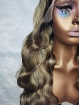 {DERNIÈRE-PROMOTION} Perruque Lace Front Wavy Cheveux Naturels Dentelle Transparente Blonds Méchés