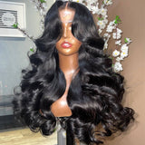 {Vente Flash} Perruque Lace Front 13x4 avec frange rideau, pré-coiffée, 250% densité, cheveux humains, Body Wave