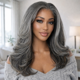Perruque Lace Front Ondulée Cheveux Humains Poivre et Sel 13x4/5x5